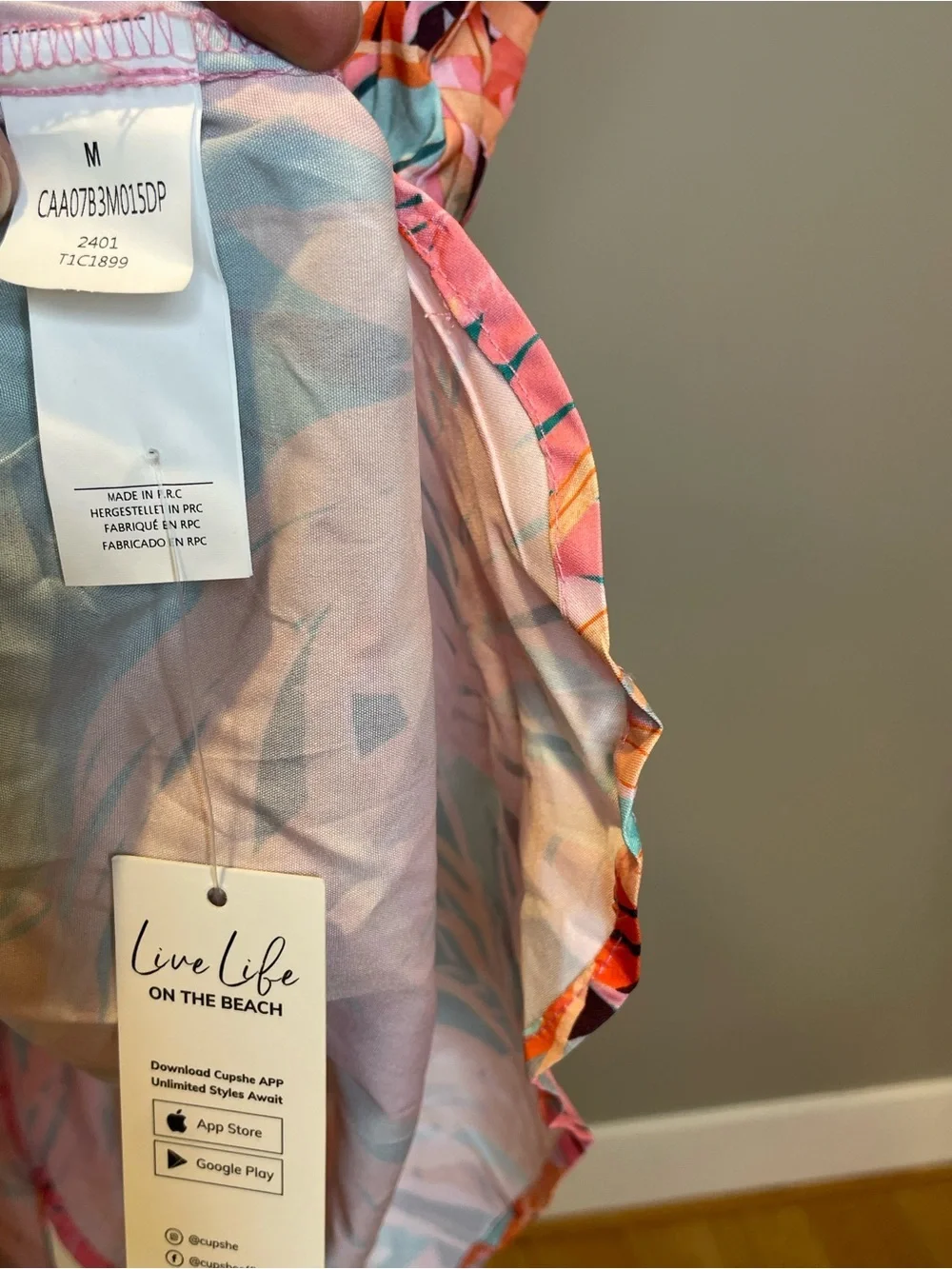 Cupshe Tropical Pink Teal Orange Palm Print Swim Coverup NWT - Medium
